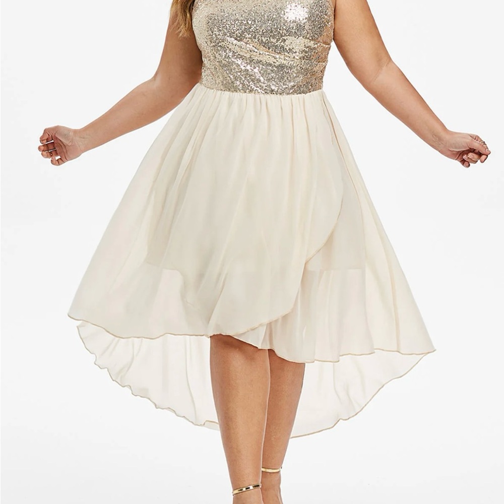 Rosegal Gold and Cream High Low Dress